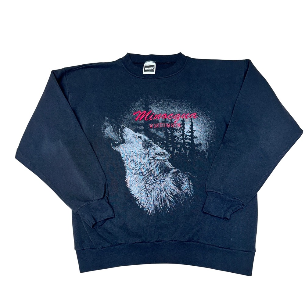 Tultex WISCONSIN Wolf Howling‎ Graphic Sweatshirt X Large Black Made USA